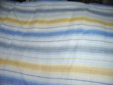 100% Linen Yellow with Blue stripe Fabric 58" wide [720]