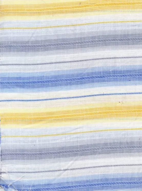 100% Linen Yellow with Blue stripe Fabric 58" wide [720]