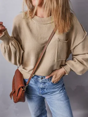 Apricot Exposed Seam Shift Sleeve Knit Sweater