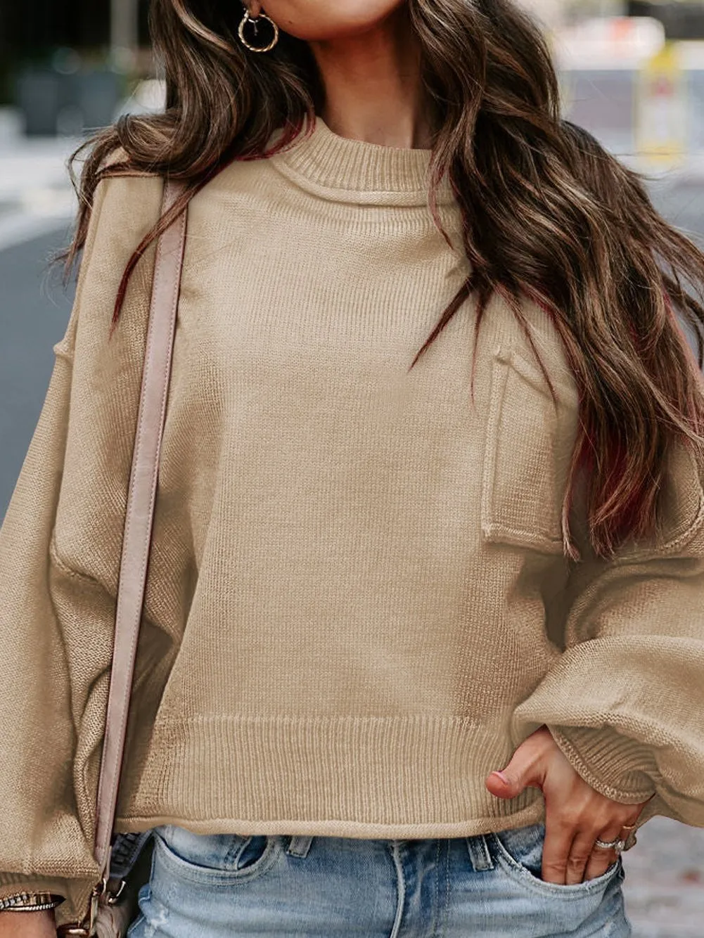 Apricot Exposed Seam Shift Sleeve Knit Sweater