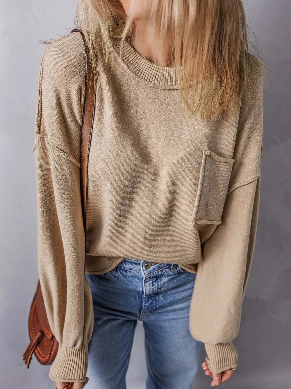 Apricot Exposed Seam Shift Sleeve Knit Sweater