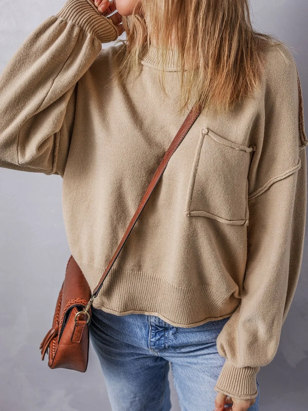 Apricot Exposed Seam Shift Sleeve Knit Sweater