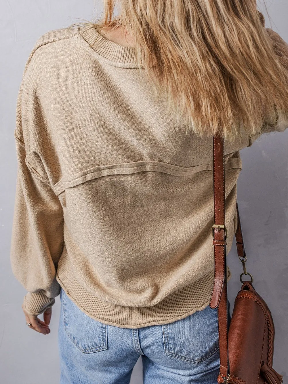 Apricot Exposed Seam Shift Sleeve Knit Sweater