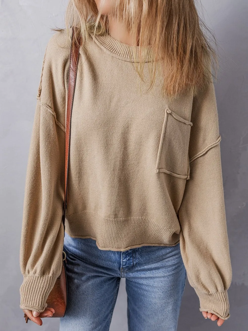 Apricot Exposed Seam Shift Sleeve Knit Sweater