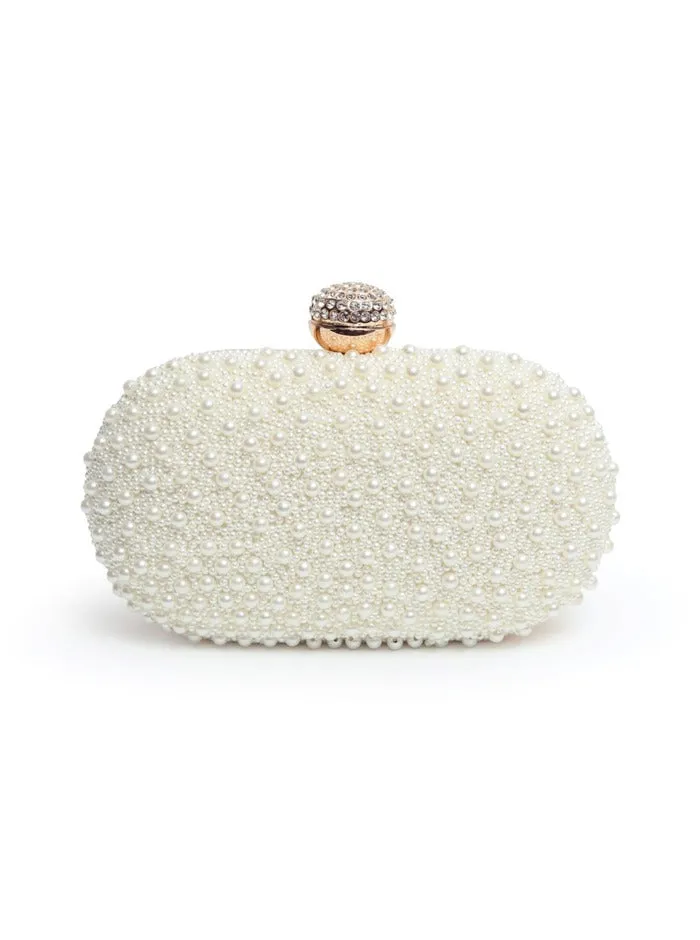 Asad All White Pearl Hand Embroidered Clutch