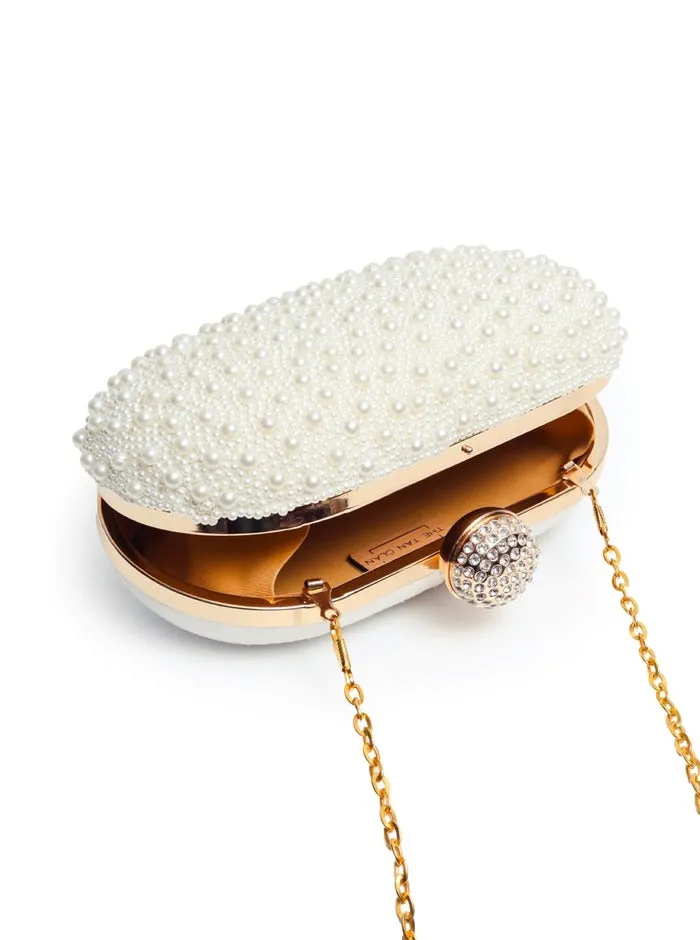 Asad All White Pearl Hand Embroidered Clutch