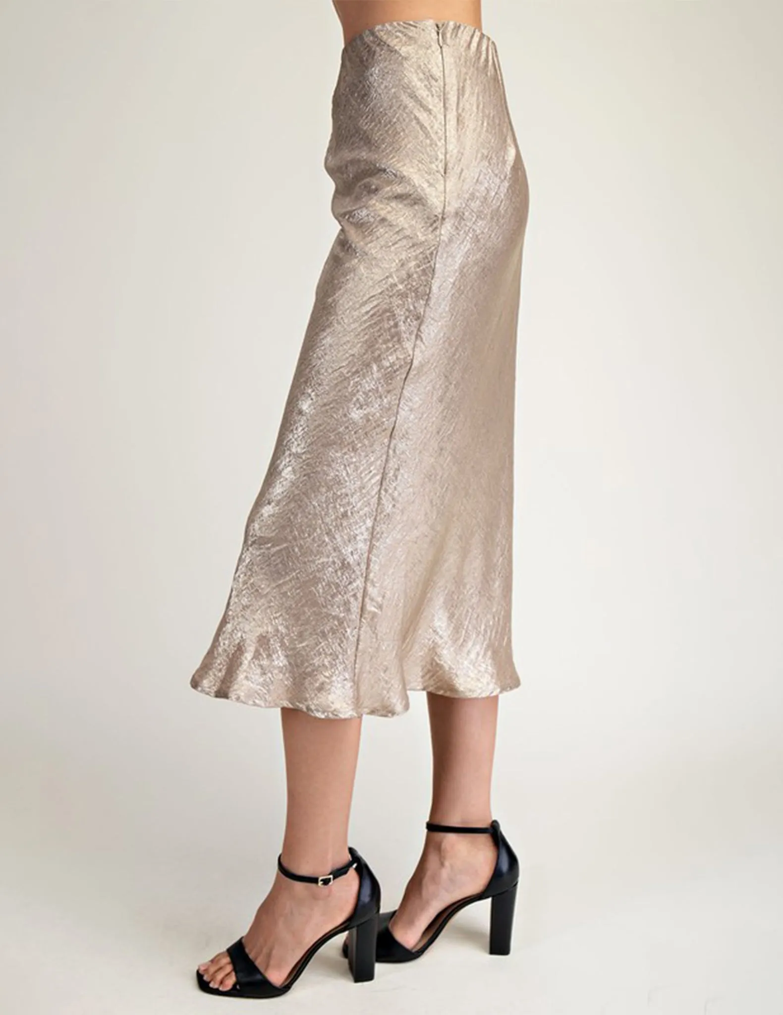 Avignon Satin Lamé Midi Skirt