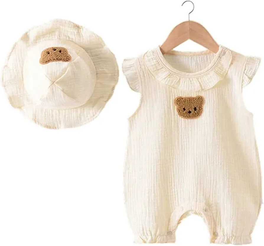 Baby Linen Rompers & Matching hats