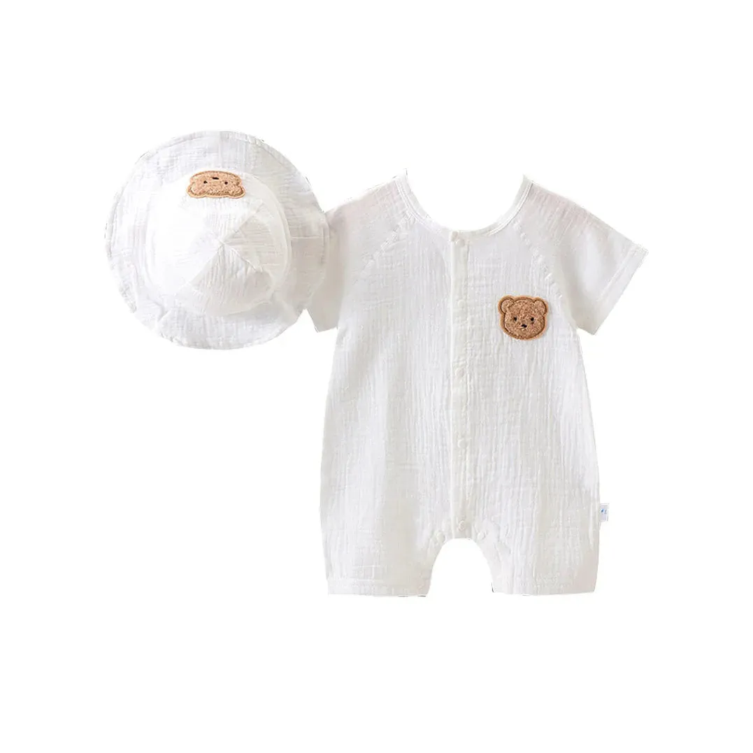 Baby Linen Rompers & Matching hats