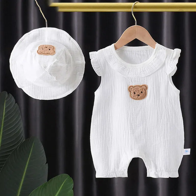 Baby Linen Rompers & Matching hats