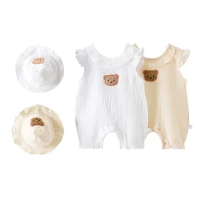 Baby Linen Rompers & Matching hats