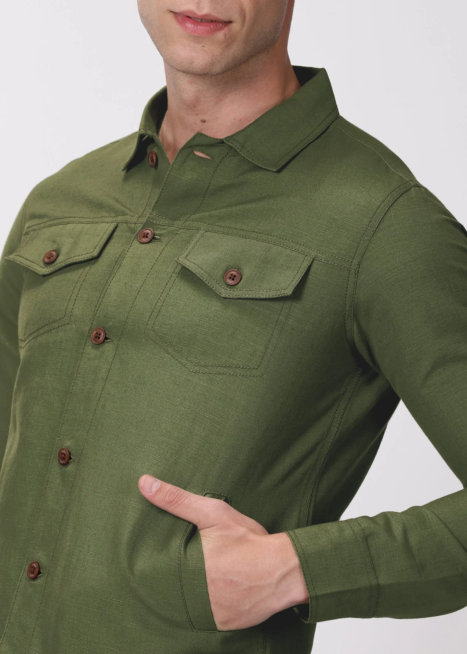 Becket - Linen Short Jacket - Military Green