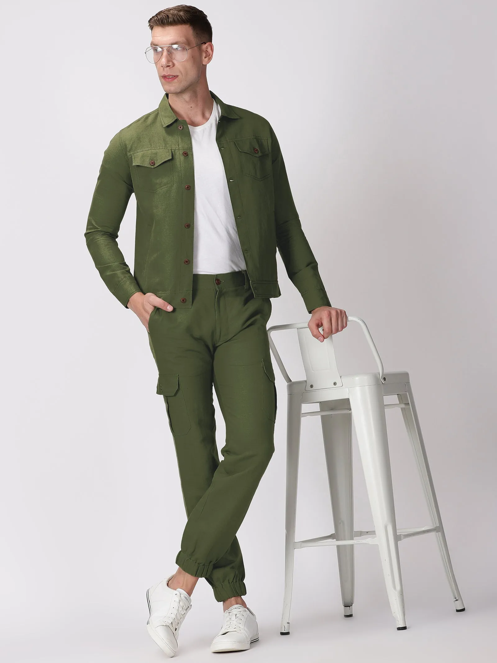 Becket - Linen Short Jacket - Military Green