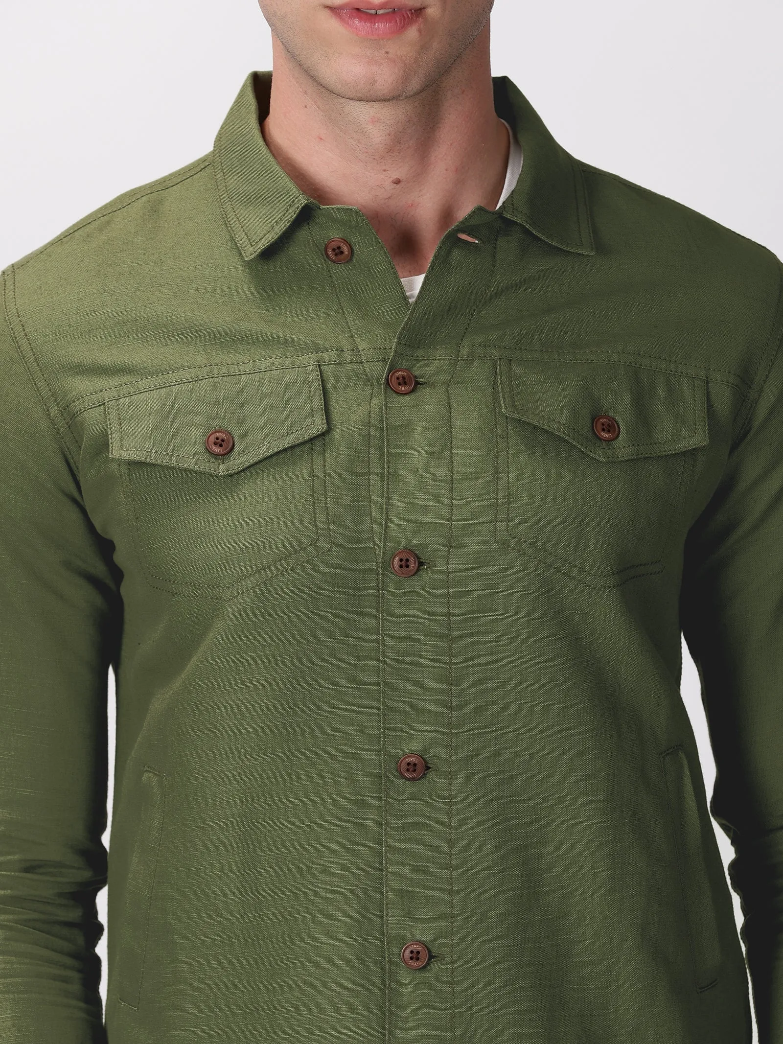 Becket - Linen Short Jacket - Military Green