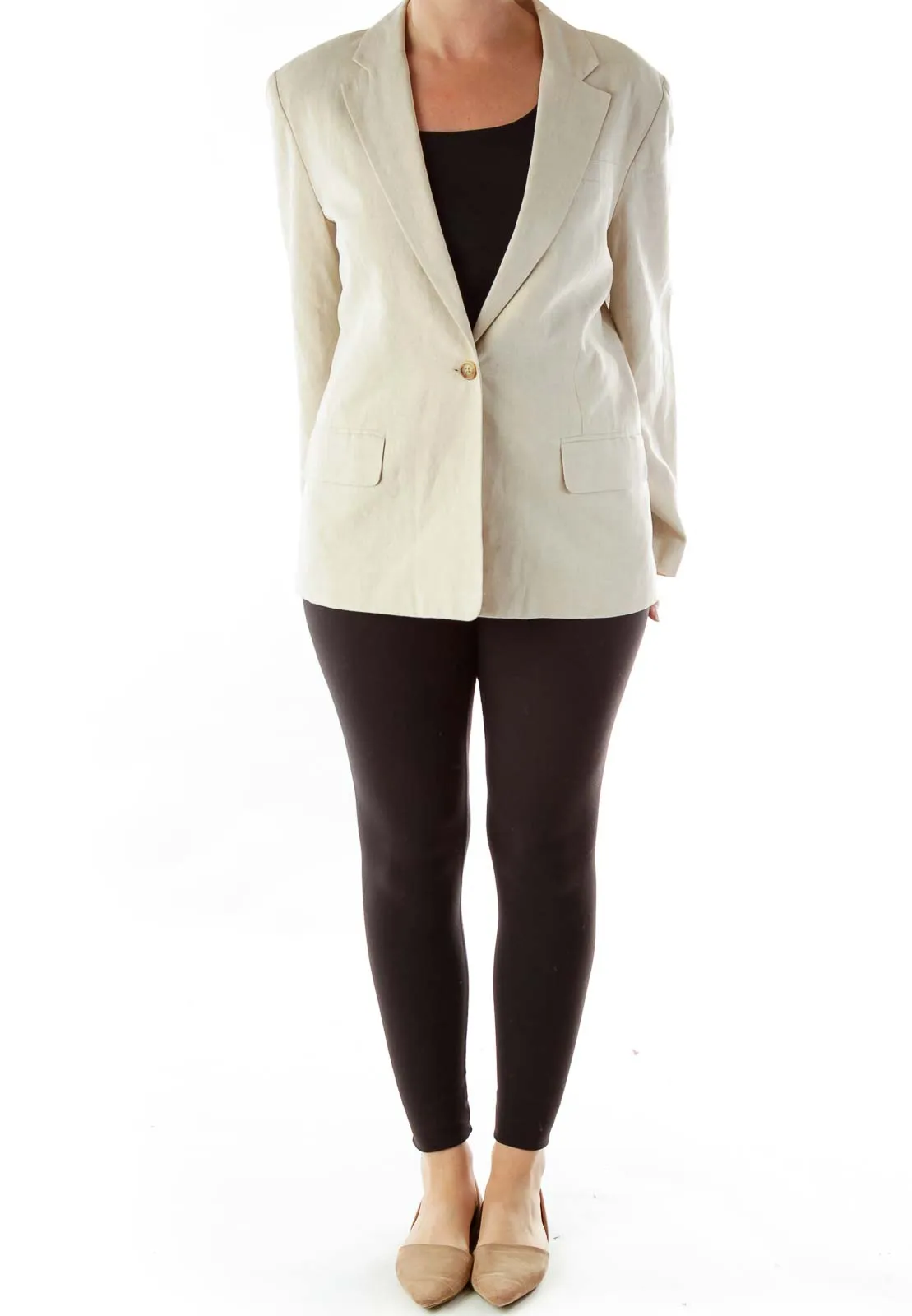 Beige Single Button Linen Blazer