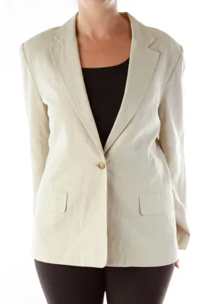 Beige Single Button Linen Blazer