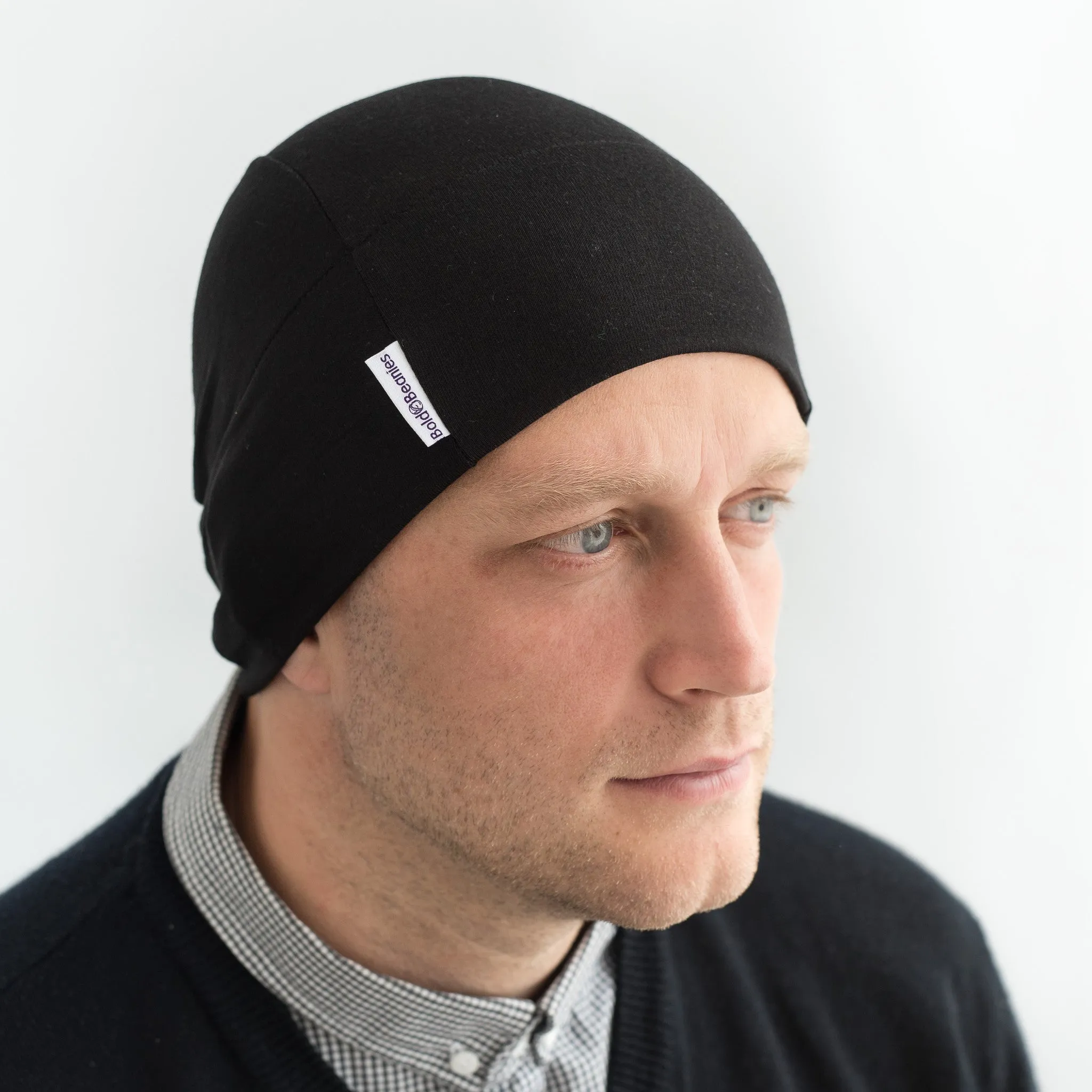 Black Mens Plain Cotton Skull Cap