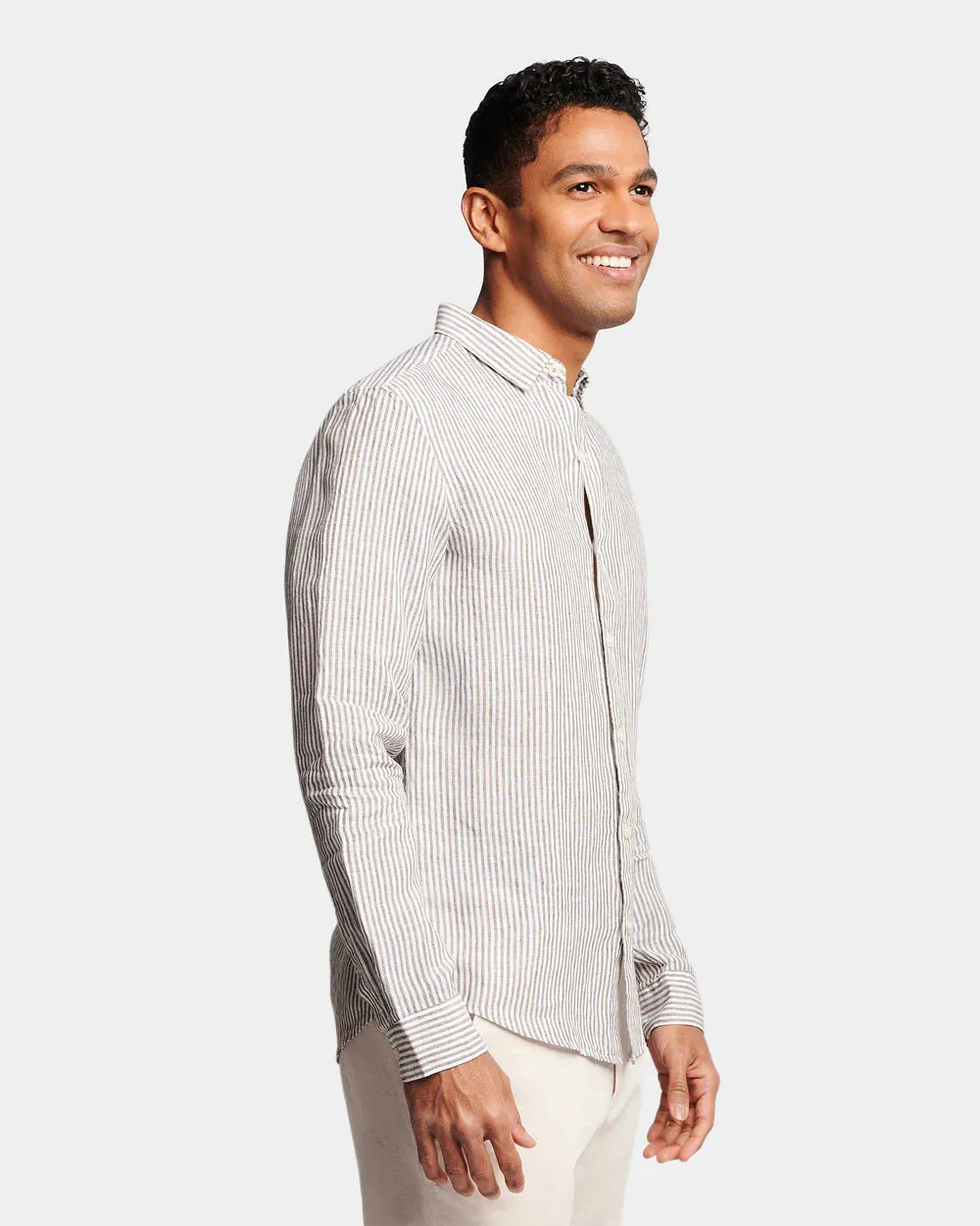 Brooksfield- Linen Mocha Stripe L/S Shirt