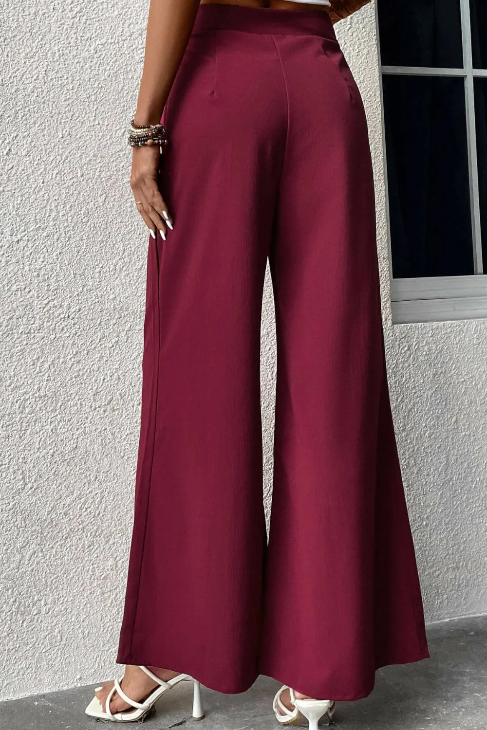 Carmen Tie Front Wide Leg Palazzo Pants in Solid Wine