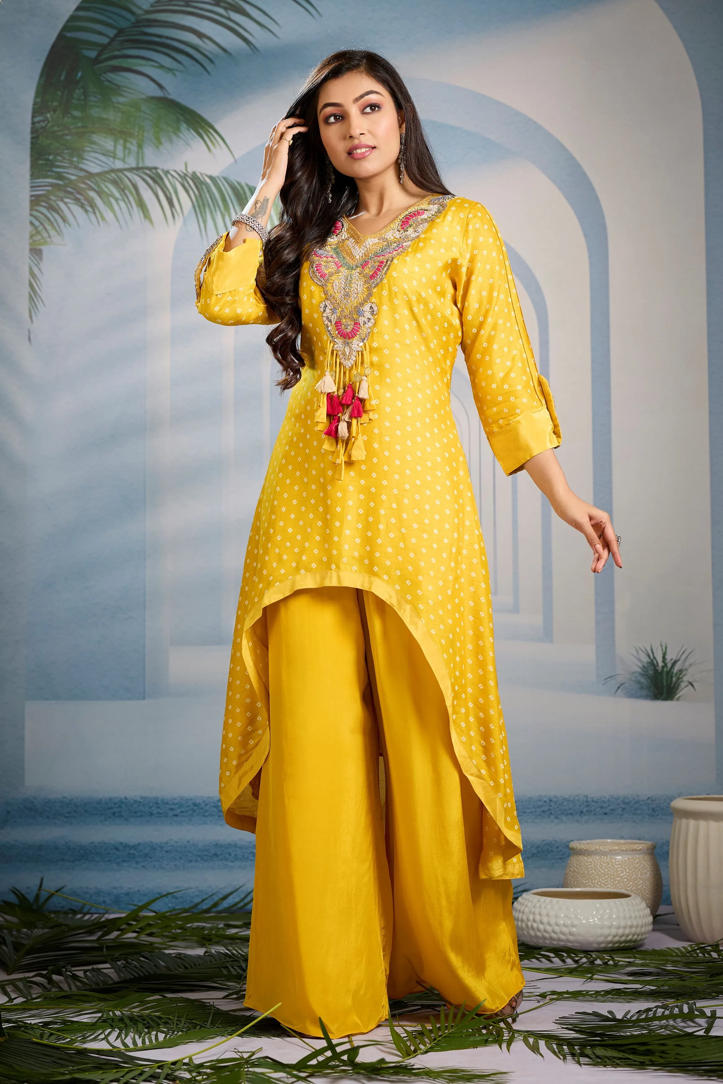 Classic Yellow Bandhani Printed Kurta Set