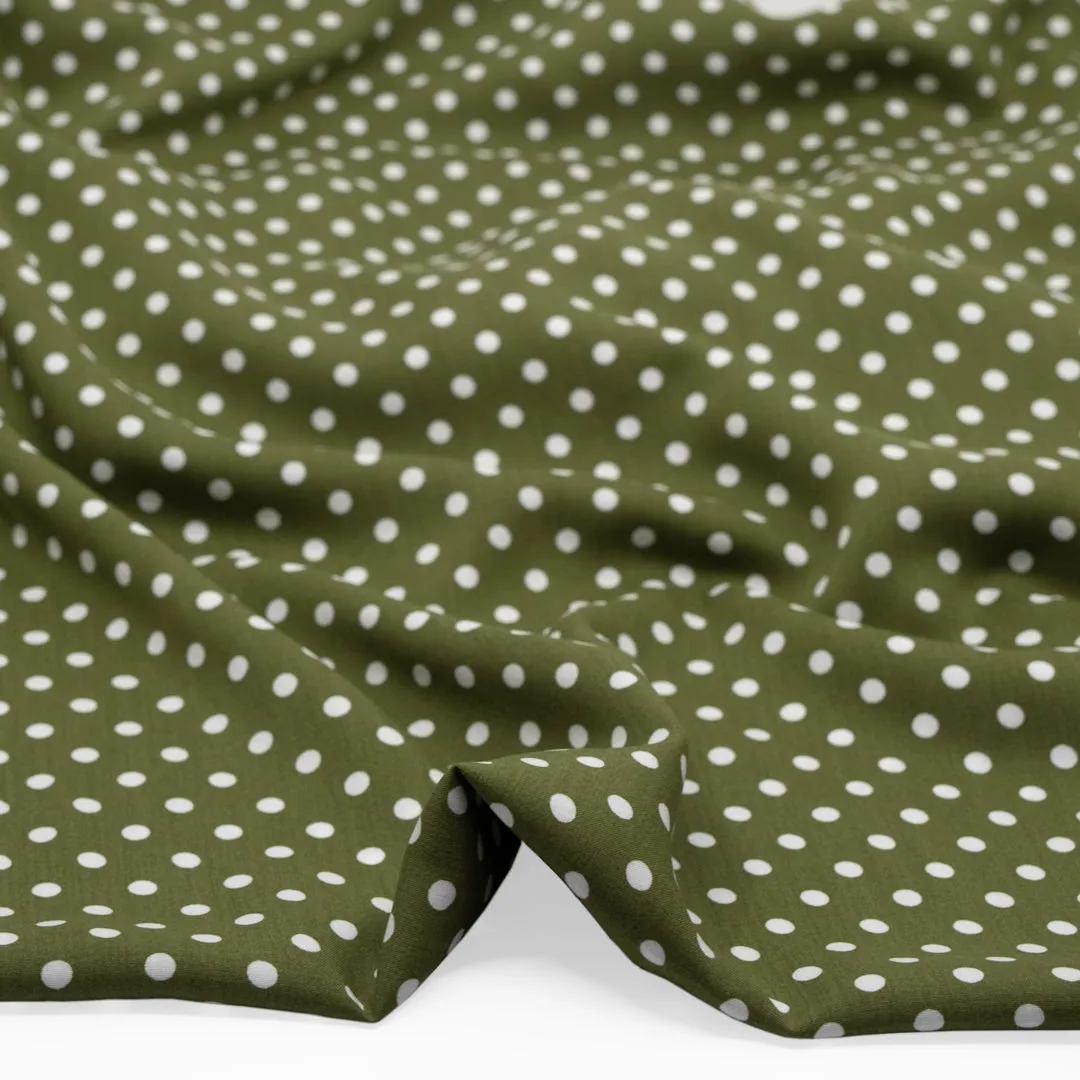 Deadstock Polka Dot Viscose Poplin - Peridot/White