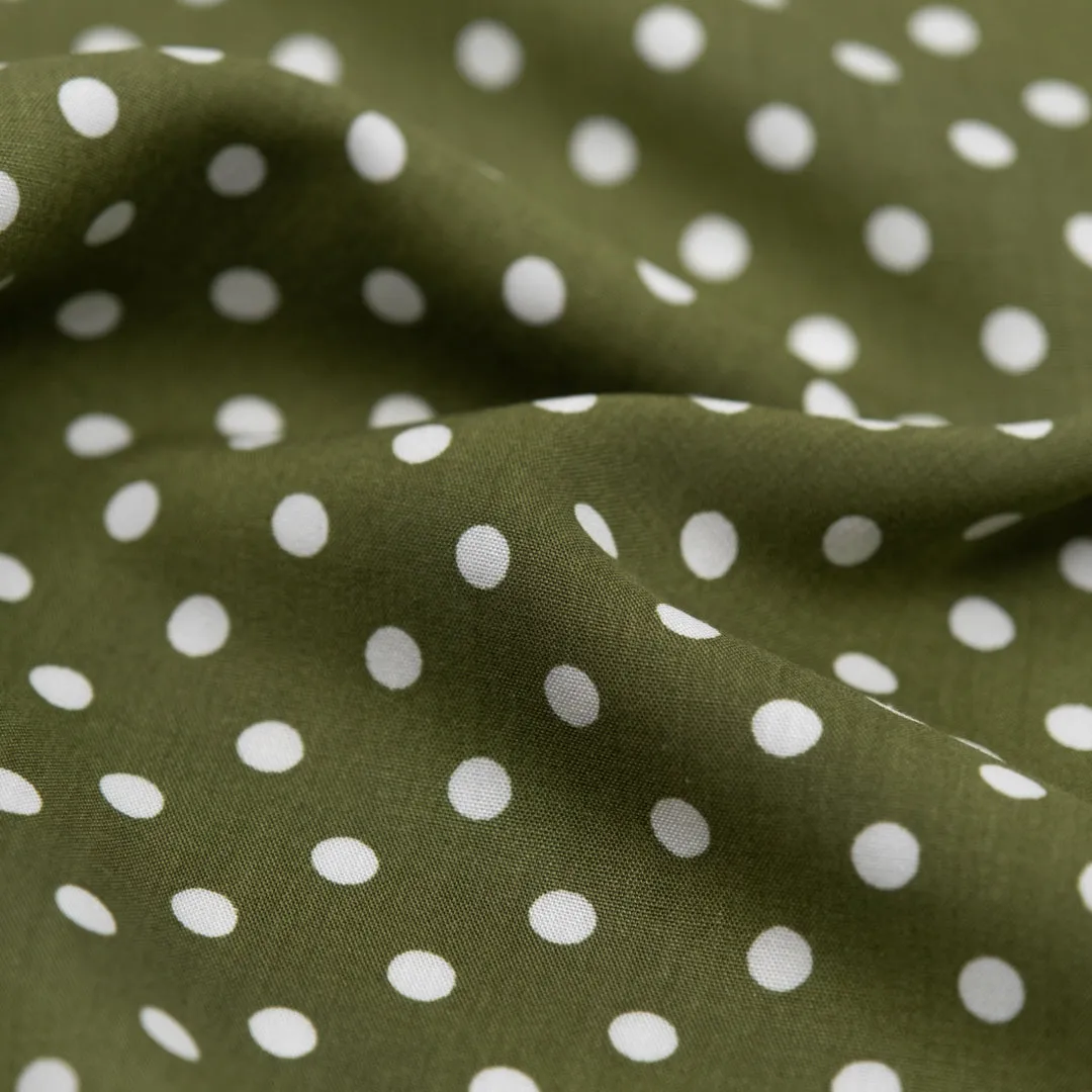 Deadstock Polka Dot Viscose Poplin - Peridot/White