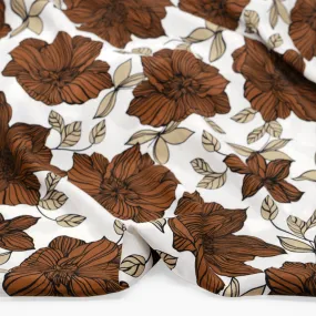 Deadstock Wooden Florals Viscose Crepe - White/Cinnamon/Sand