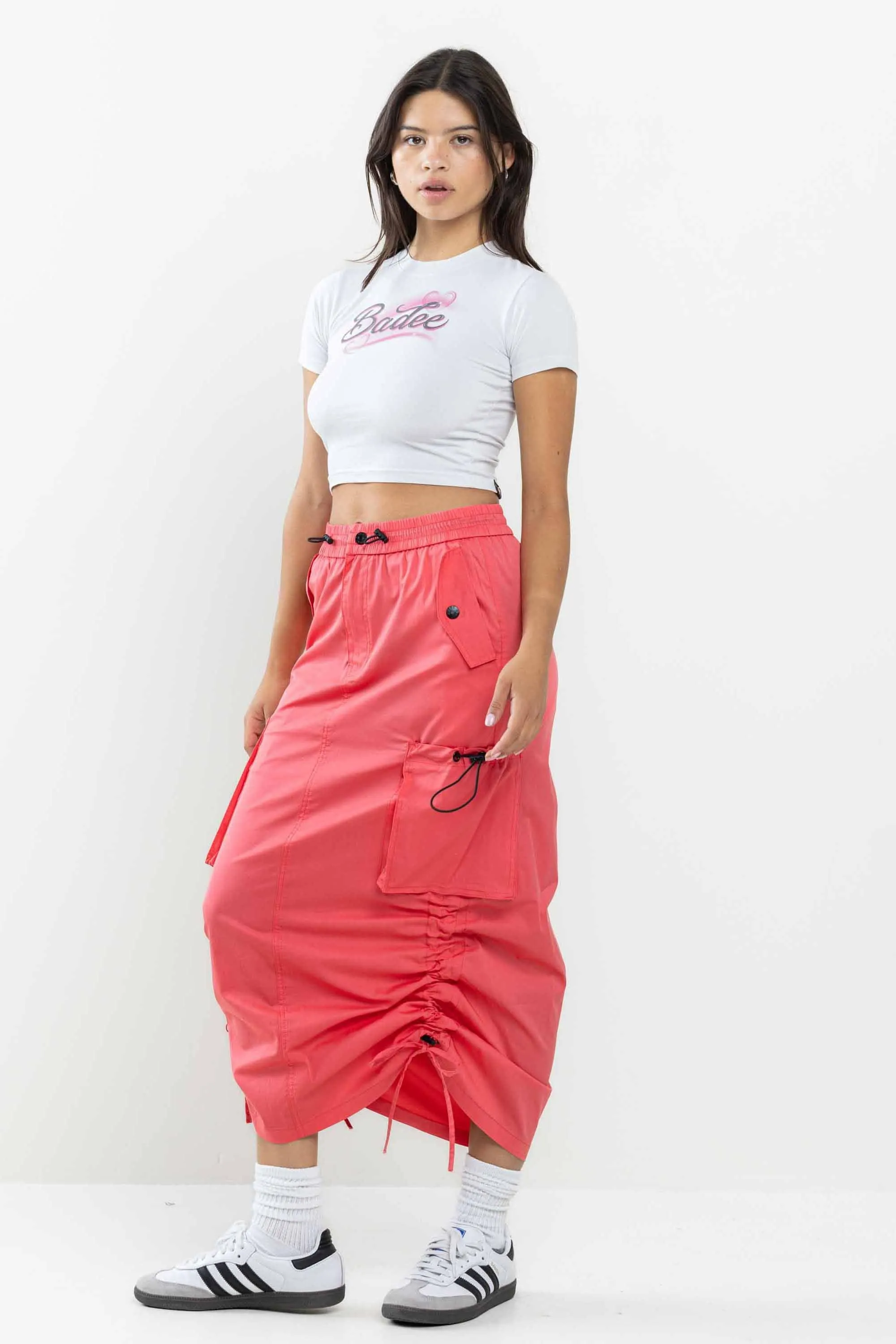 Drawstring Side Flap Y2K Cargo Column Skirt