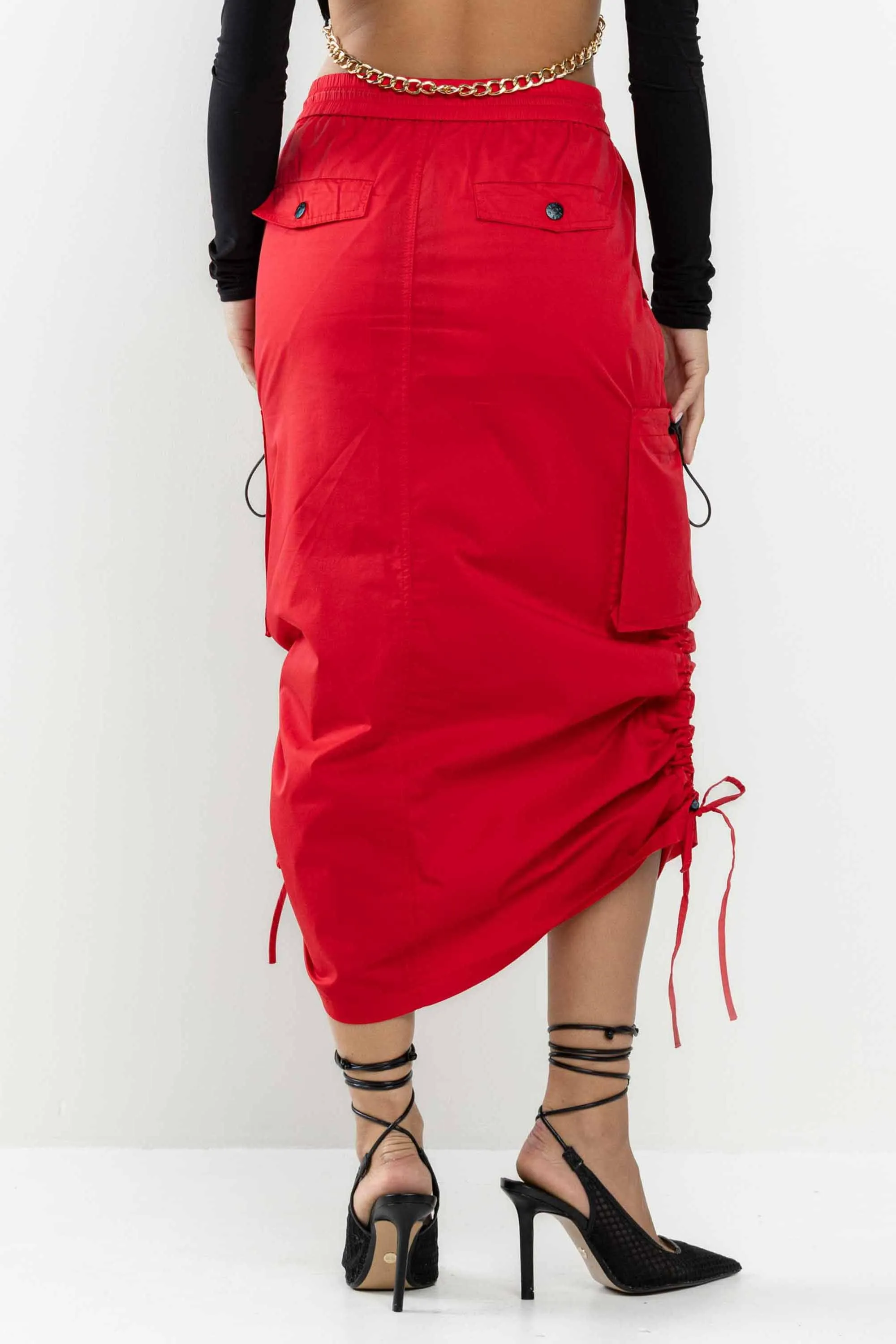 Drawstring Side Flap Y2K Cargo Column Skirt