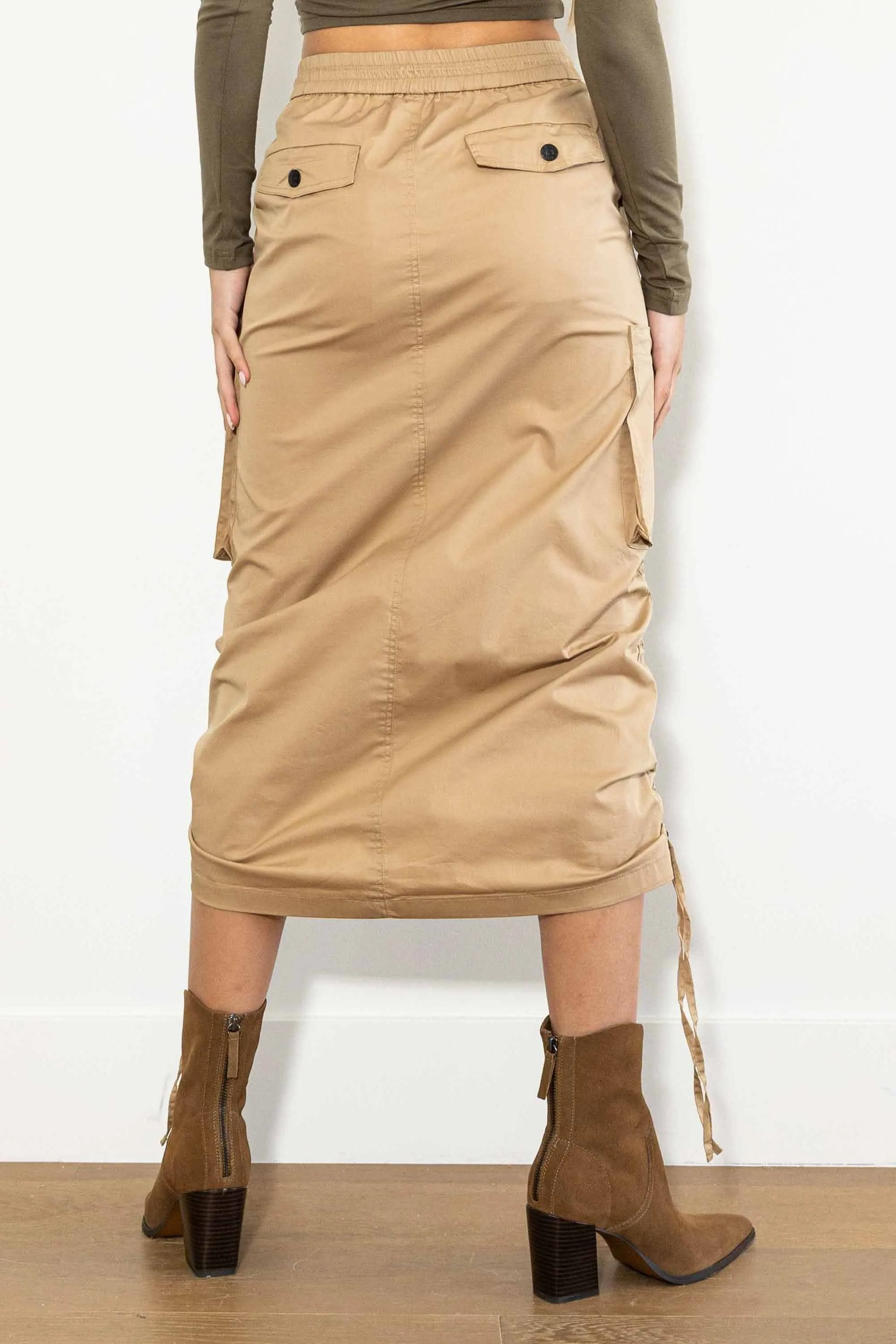 Drawstring Side Flap Y2K Cargo Column Skirt