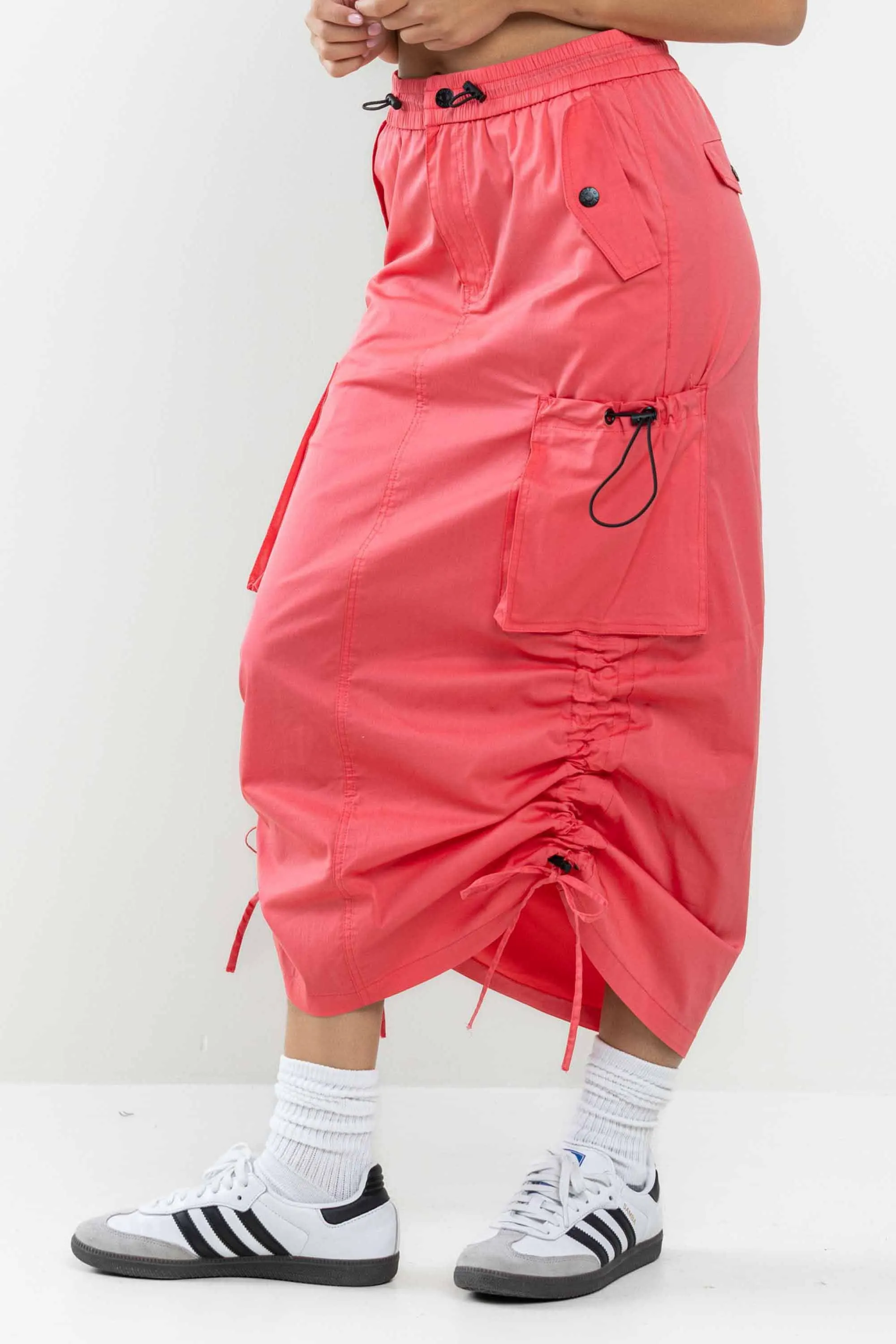 Drawstring Side Flap Y2K Cargo Column Skirt