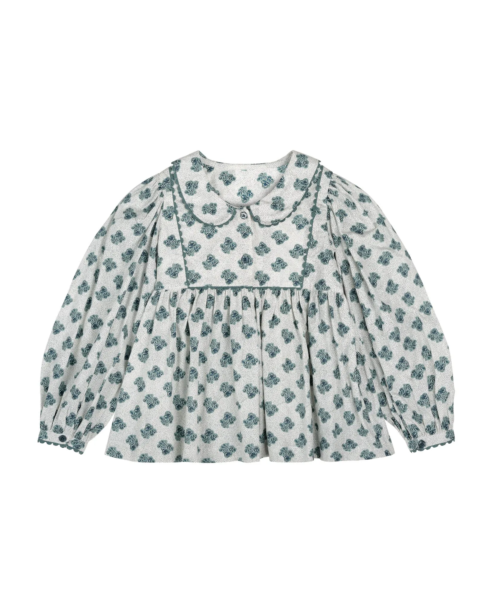 Esther Blouse, Hollyhock Floral in Teal