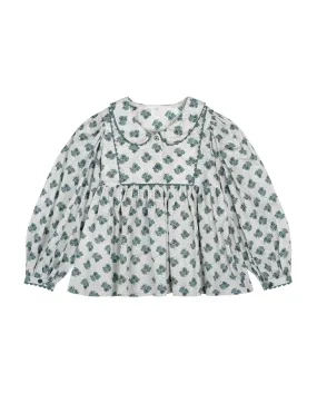 Esther Blouse, Hollyhock Floral in Teal