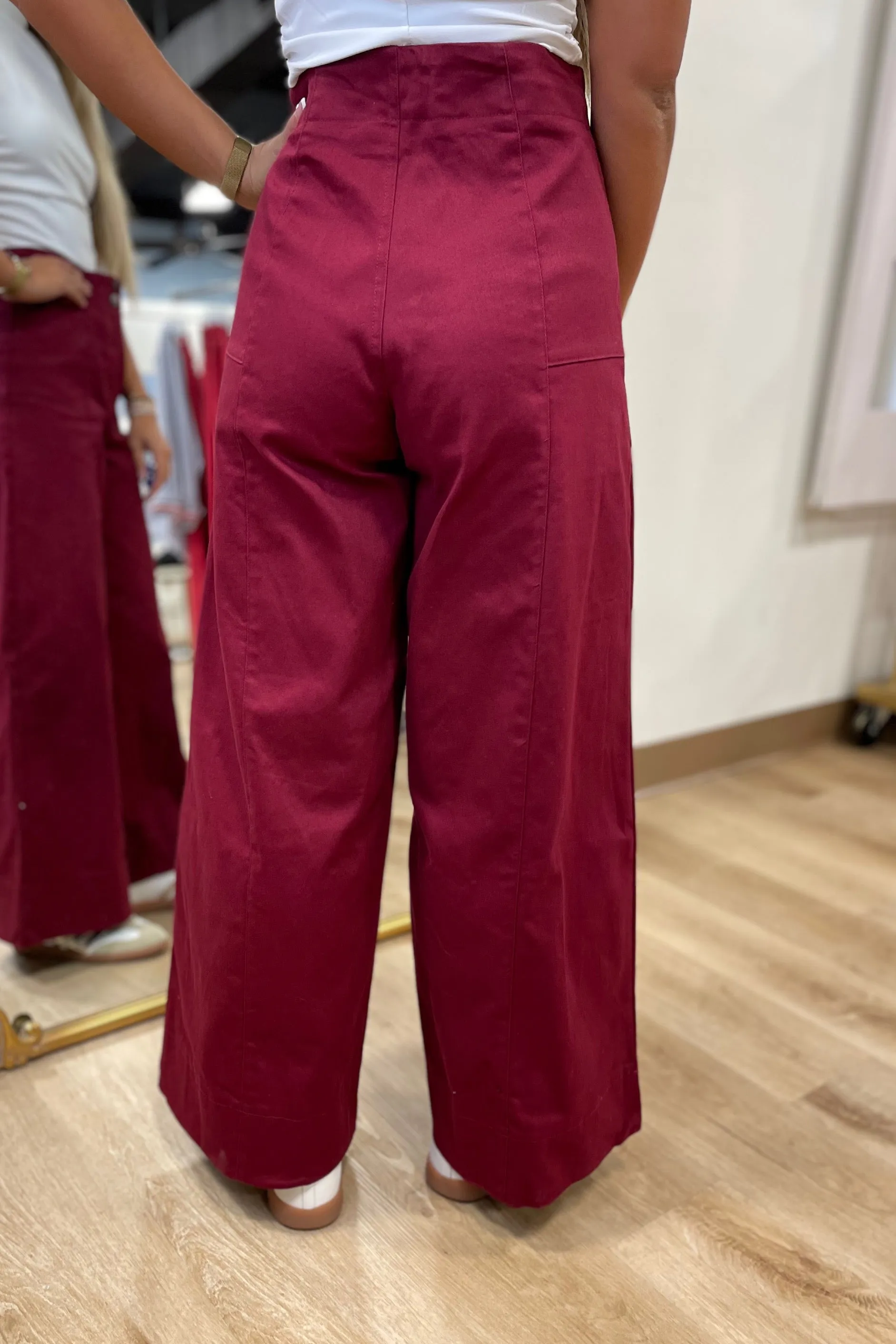 Fall Flattering Wide Leg Stretchy Pants Burgundy