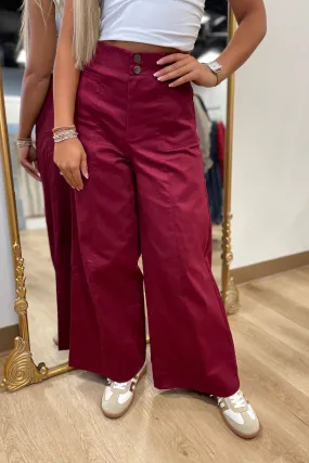 Fall Flattering Wide Leg Stretchy Pants Burgundy