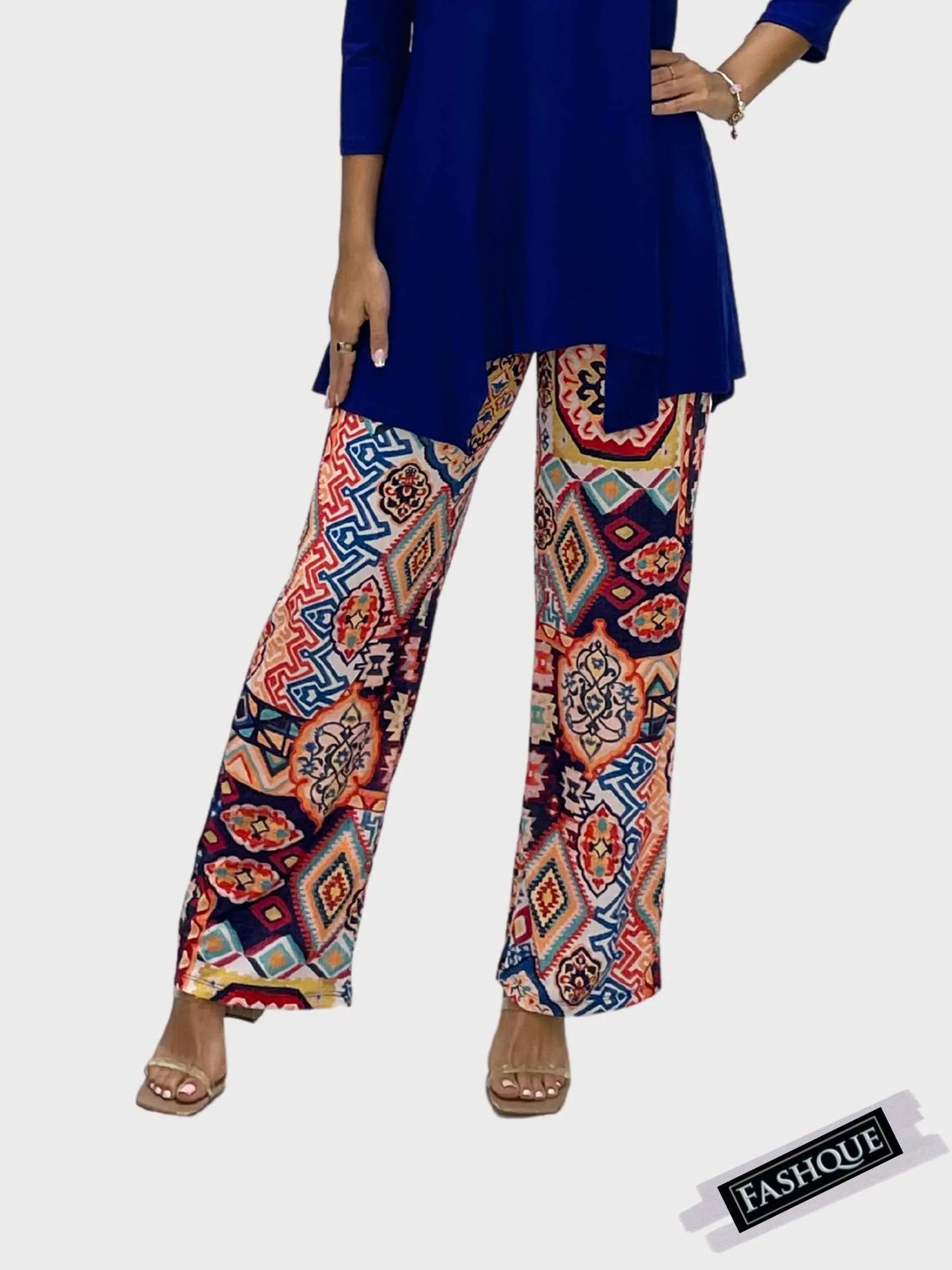 FASHQUE - Mid Rise Straight Leg Pull-on Printed Palazzo - P2016