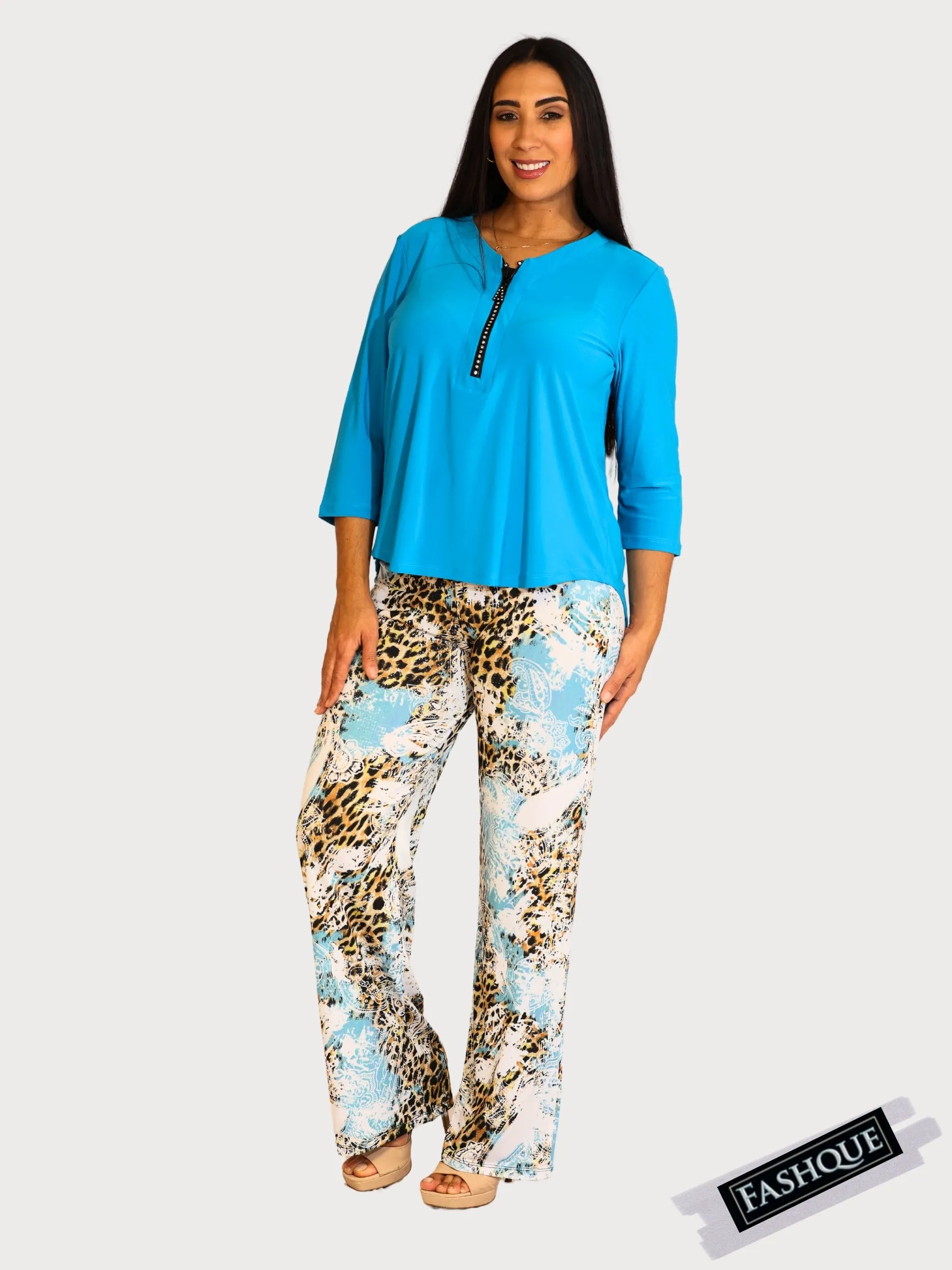 FASHQUE - Mid Rise Straight Leg Pull-on Printed Palazzo - P2016