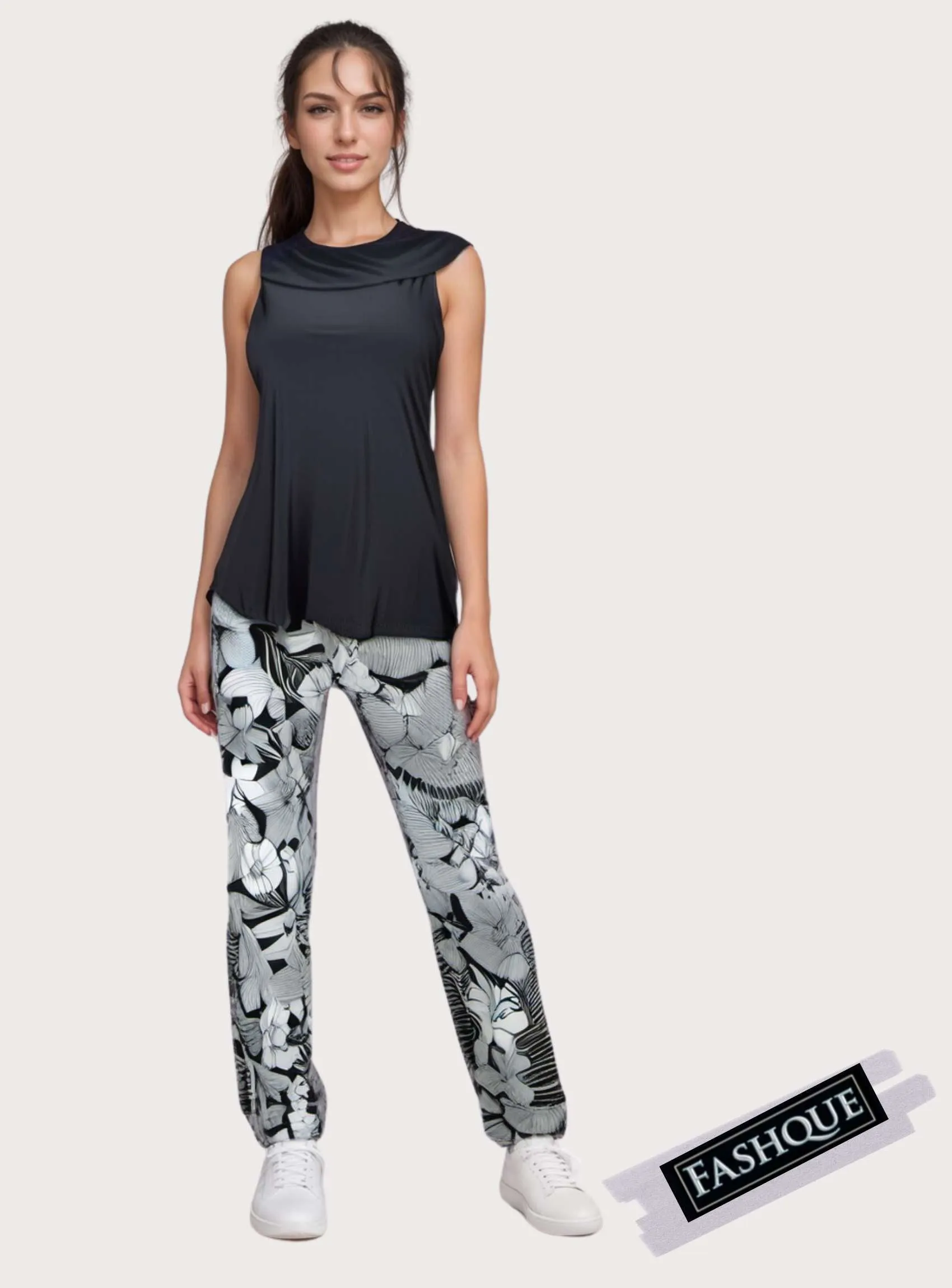 FASHQUE - Mid Rise Straight Leg Pull-on Printed Palazzo - P2016