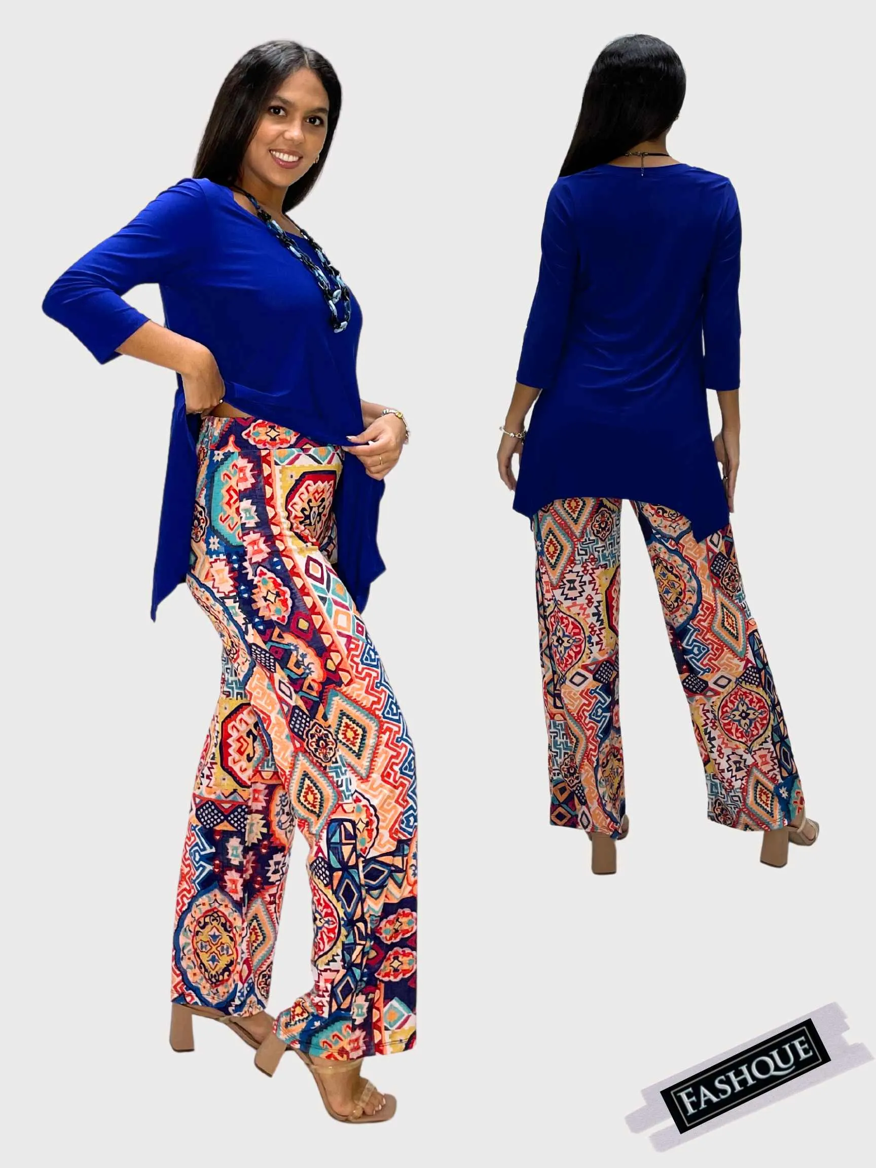 FASHQUE - Mid Rise Straight Leg Pull-on Printed Palazzo - P2016