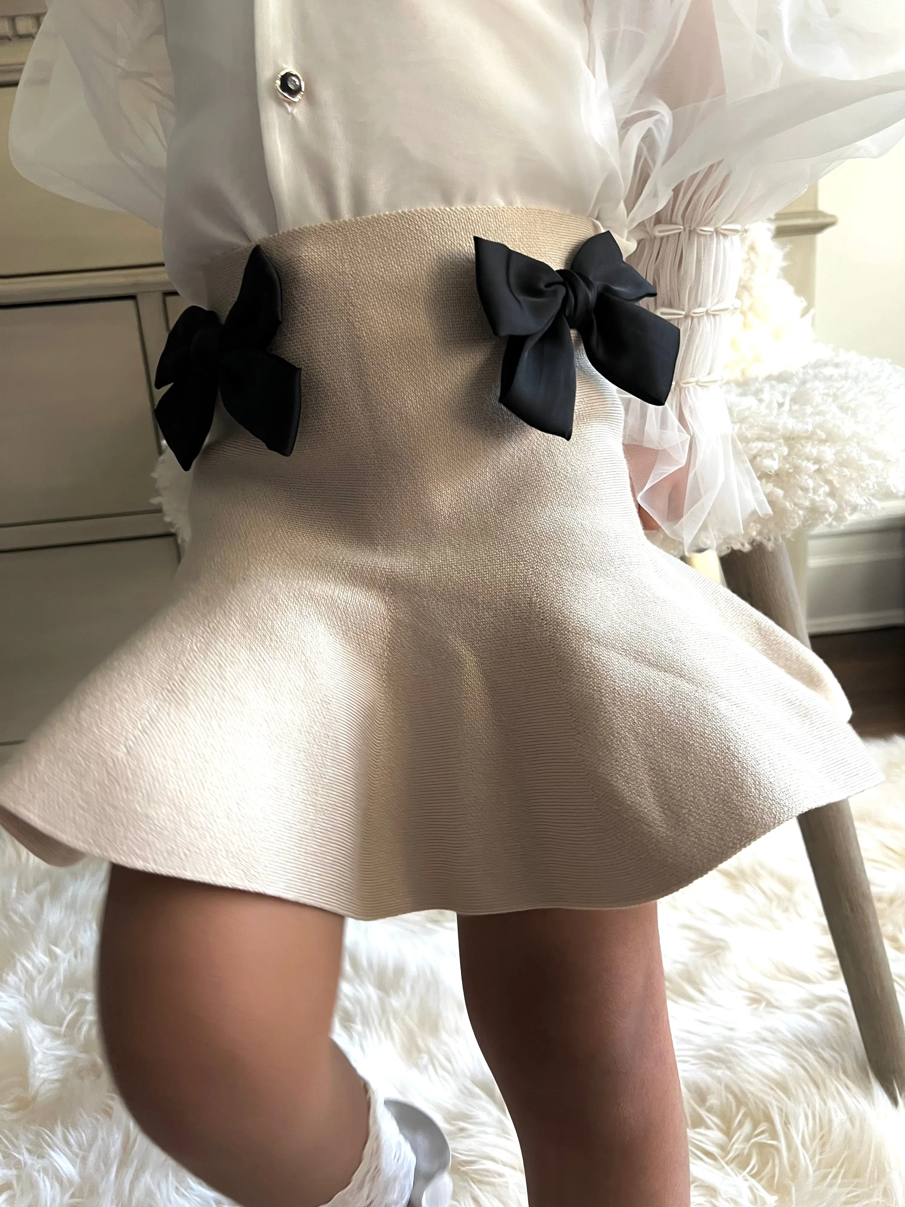 Flare Skirt with Satin Bows