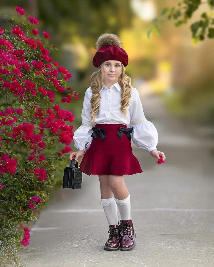 Flare Skirt with Satin Bows