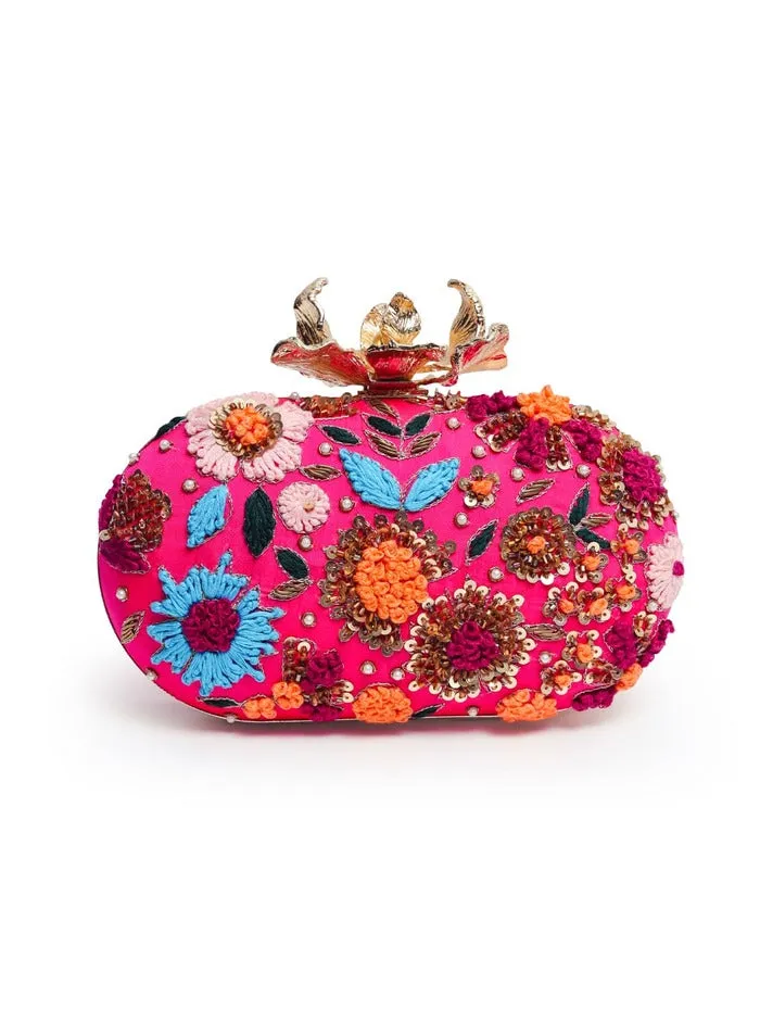 Flora Resham Hand Embroidered Clutch