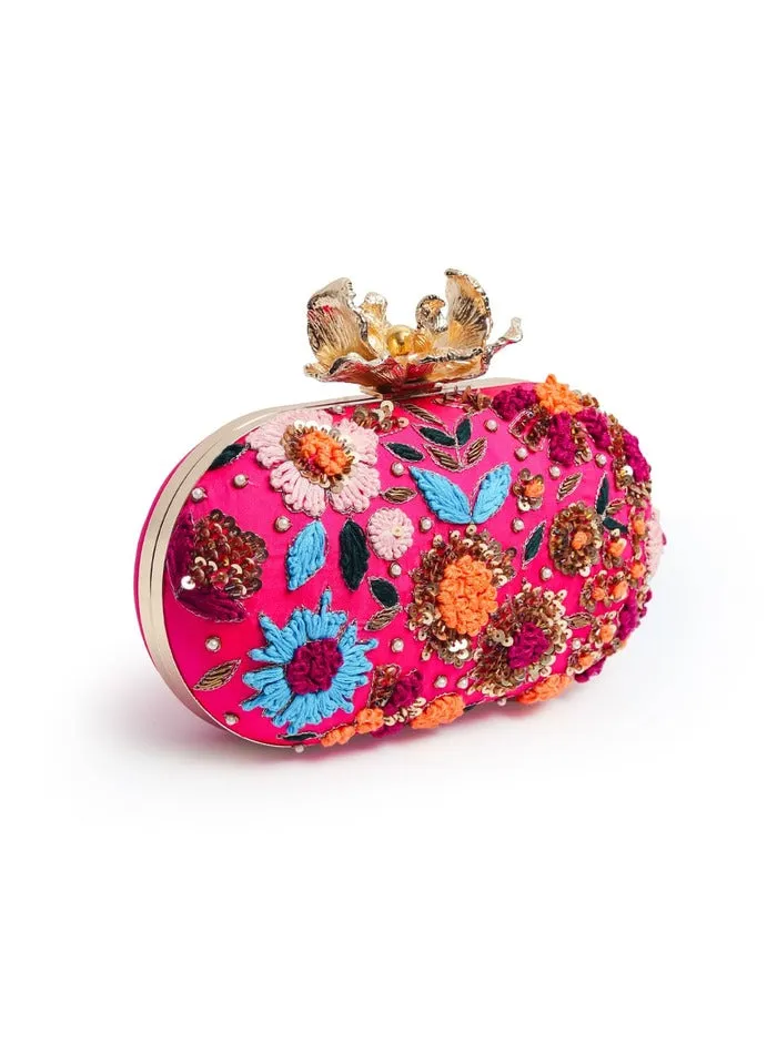 Flora Resham Hand Embroidered Clutch