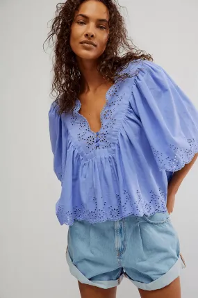 Free People Costa Eyelet Top Periwinkle