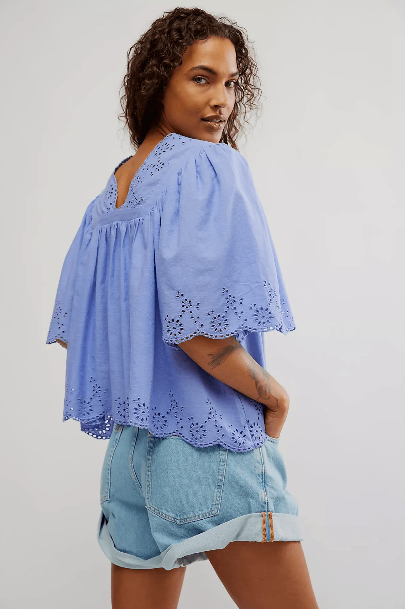 Free People Costa Eyelet Top Periwinkle