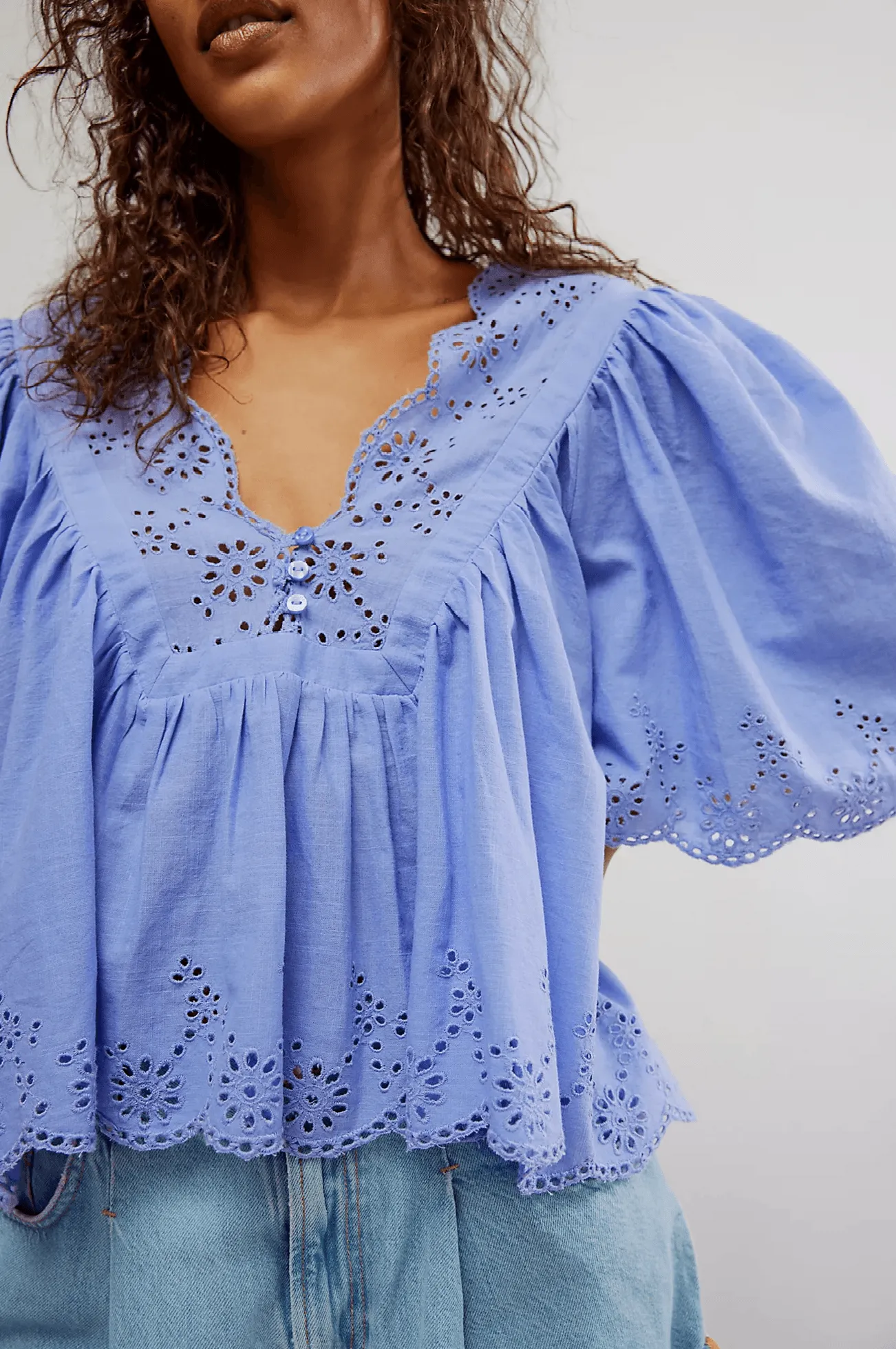 Free People Costa Eyelet Top Periwinkle