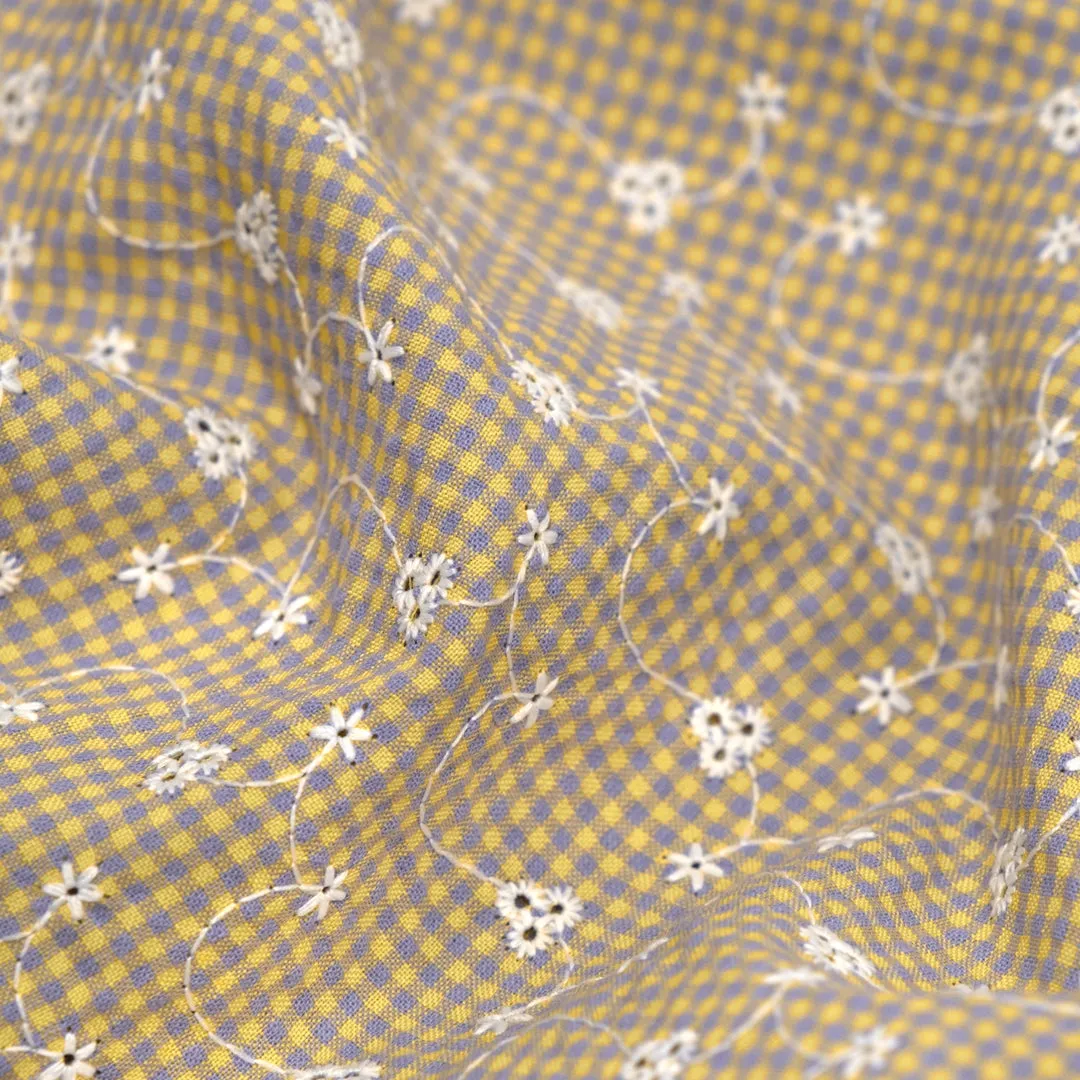 Frolicking Gingham Embroidered Eyelet - Bellflower/Marigold