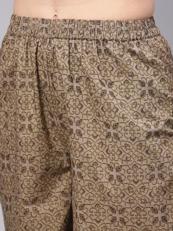 Gold Print Kurta With Printed Palazzo Pants And Dupatta