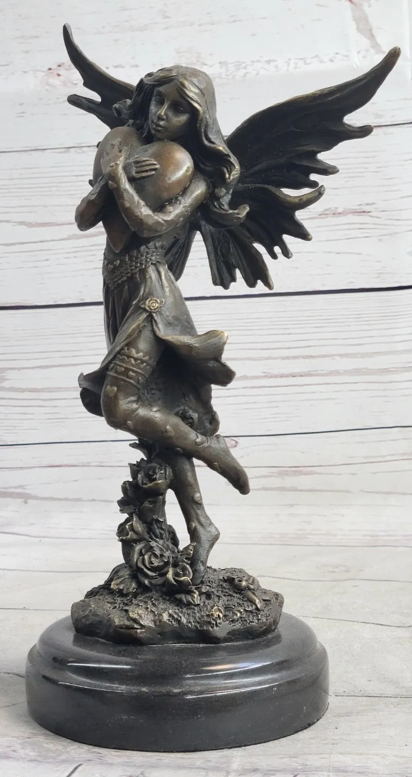 Handcrafted bronze sculpture SALE Heart Giant Clutches Fairy Young Aldo Vitaleh