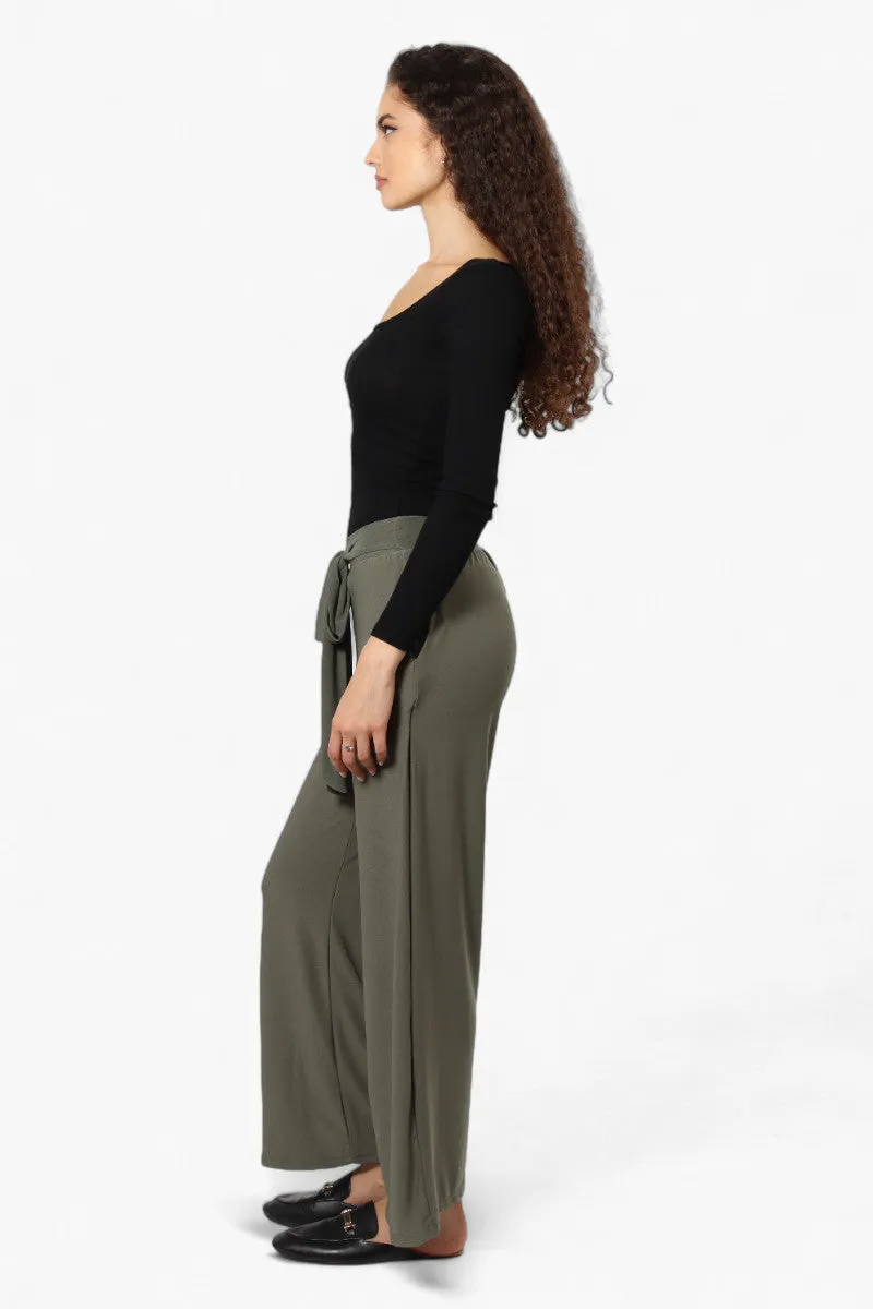 International INC Company Solid Belted Palazzo Pants - Olive